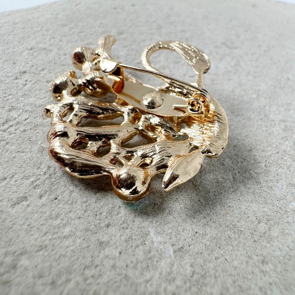 Vintage Gold Tone Aurora Borealis Rhinestone Swan Brooch Pin Unsigned Sparkly - Picture 5 of 7